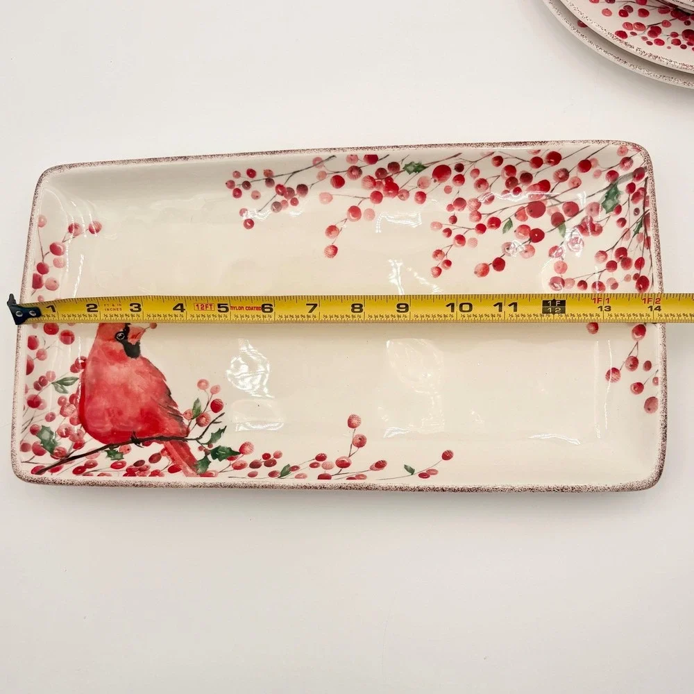Potters Studio Cardinal Berry Holiday Serving Platter Dinner Plates Christmas